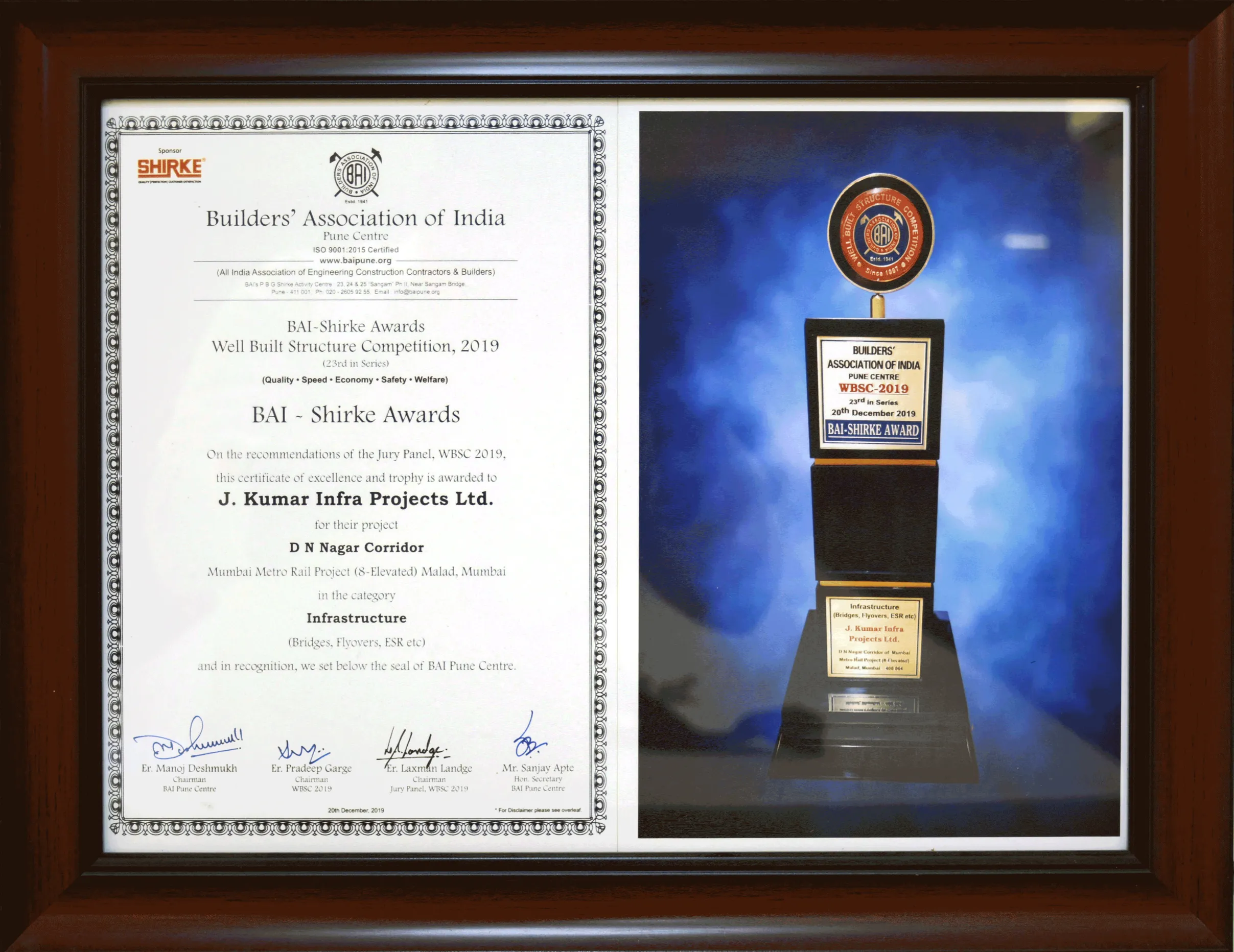 BAI - Shirke Award for D N Nagar Corridor Awarded By Builders Association Of India - Pune